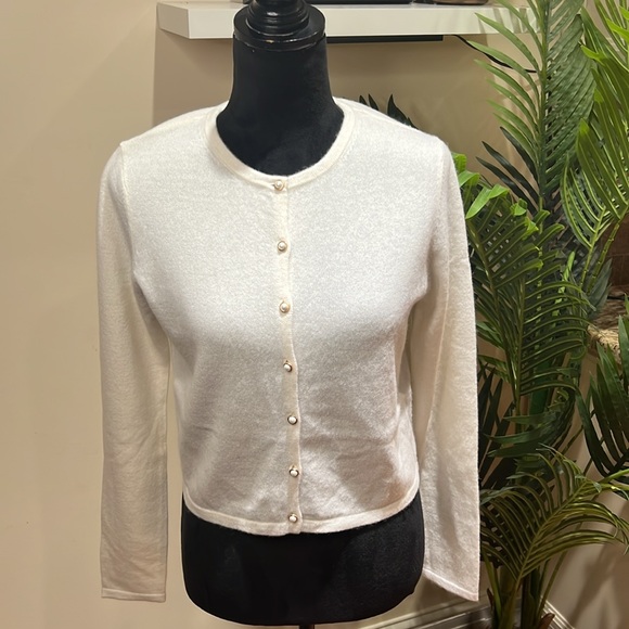 House of Harlow 1960 Ivory 100% Cashmere Cardigan Sweater Large - Picture 2 of 14